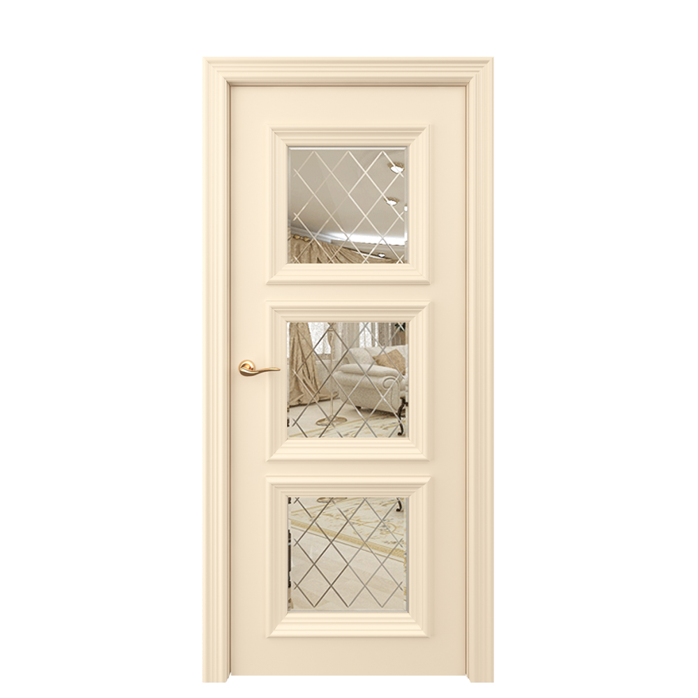 Межкомнатная дверь Ostium Senat Дерби ДО Рефлективное стекло с гравировкой и фацетом Эмаль мокачино